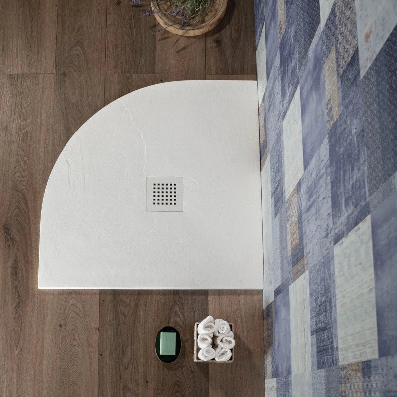 Piatto doccia Semicircolare 90x90 Bianco in Resina effetto Pietr