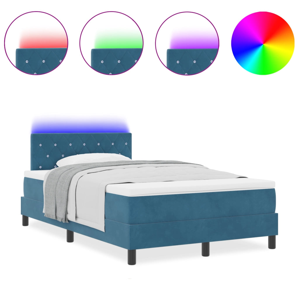 Letto Box Spring con Materasso & LED Blu Scuro 120x190 cm in Velluto