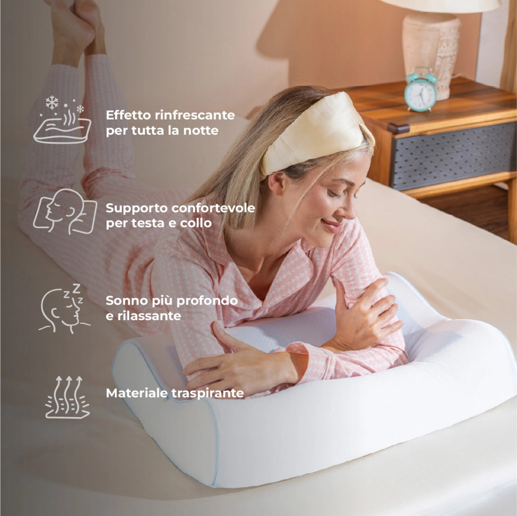 Cuscino Cervicale Memory Foam Doppia Onda 60x40 cm con Gel Rinfrescante – Altezza 10/12 cm Ortopedico Ergonomico, Traspirante Anti-Sudore, Federa Sfoderabile Lavabile