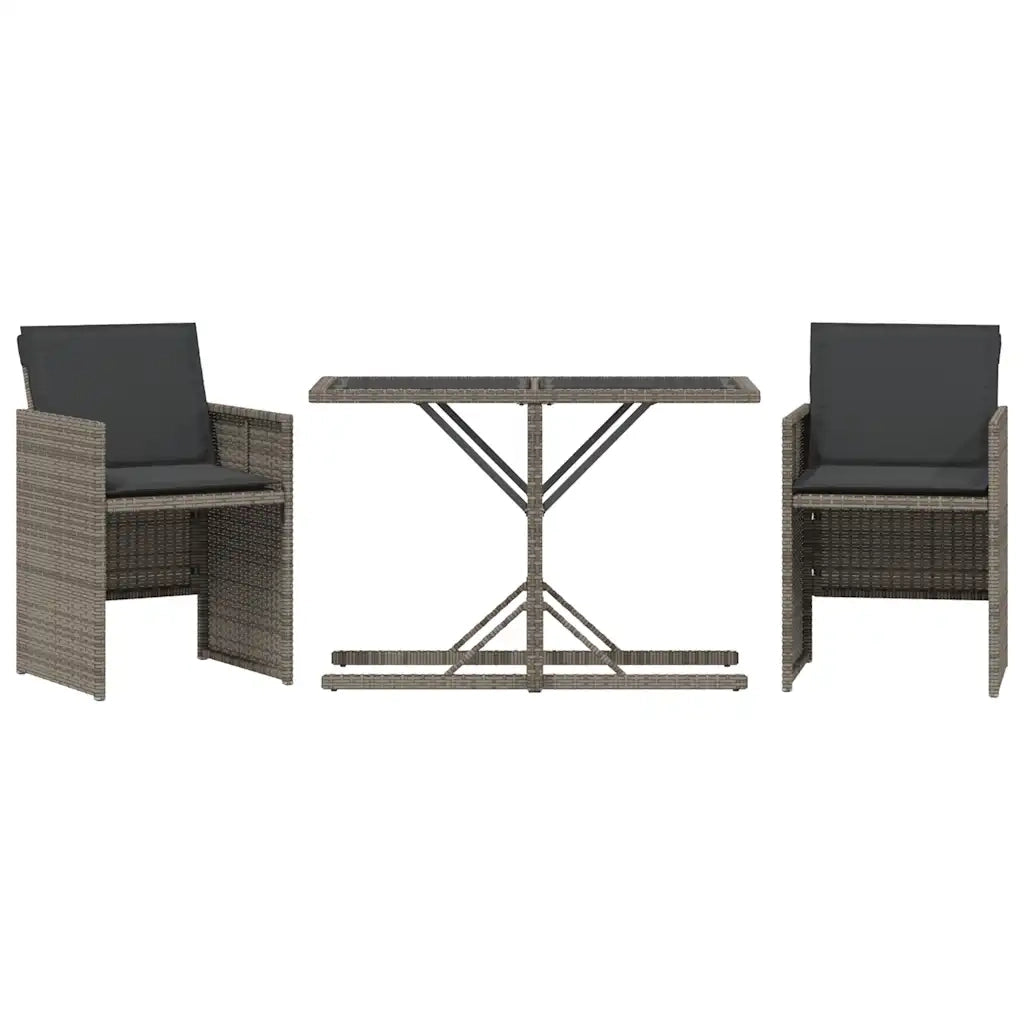 Set da Bistrò 3 pz con Cuscini Grigio in Polyrattan 365064