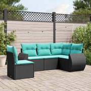 Set Divani da Giardino 5 pz con Cuscini Nero in Polyrattan 3221366