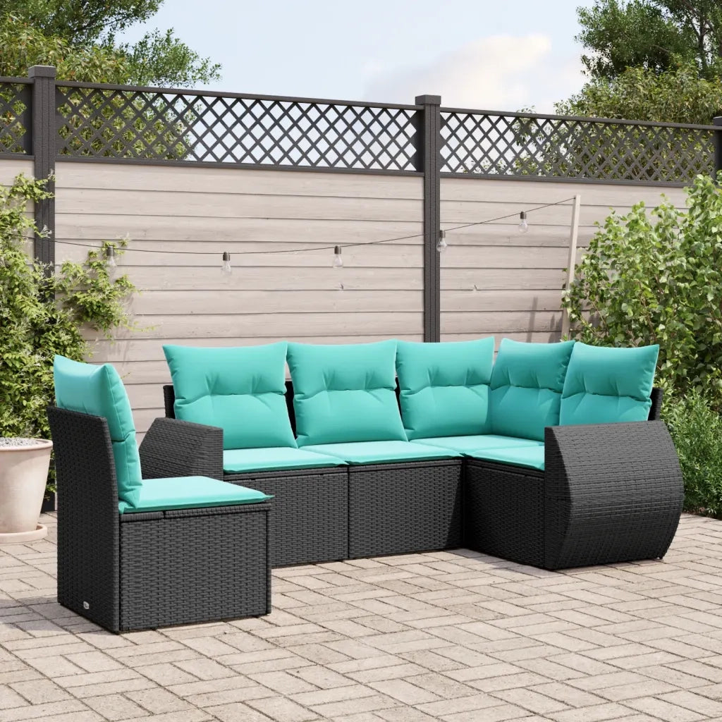 Set Divani da Giardino 5 pz con Cuscini Nero in Polyrattan 3221366