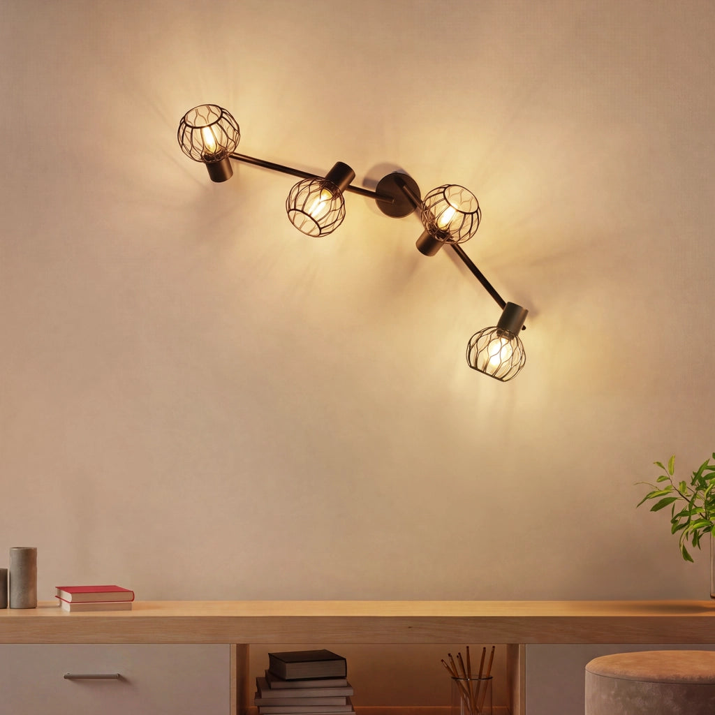 ZMH Faretto da soffitto 4 Luci Nero E14 Metall Orientabile Moderni per Soggiorno Cucina Corridoio Senza Lampadina