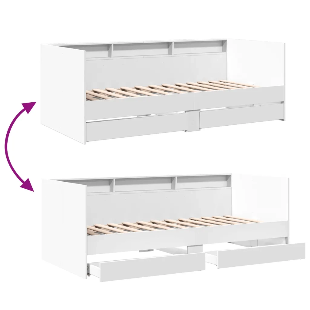 Divano Letto con Cassetti senza Materasso Bianco 100x200 cm