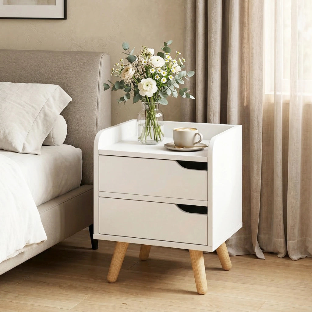 Comodino Moderno con 2 Cassetti ¨C zephmum ¨C Bianco Legno 33x28x42cm