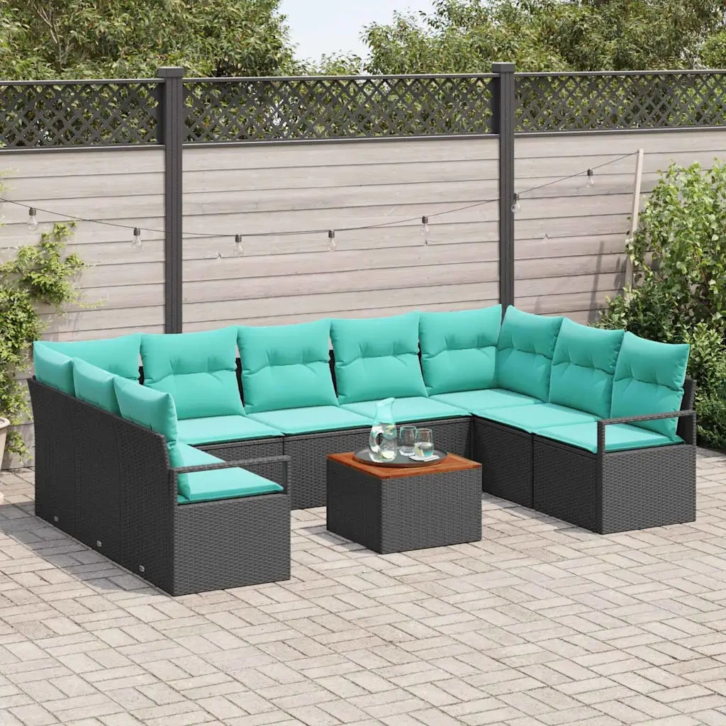 Set Divano da Giardino con cuscino 10 pcs Nero polyrattan