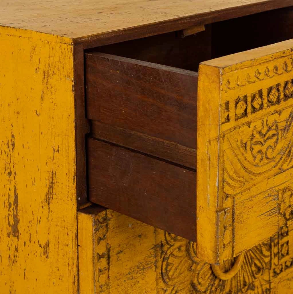 Cassettiera in legno fatta a mano gialla 45x40x100h