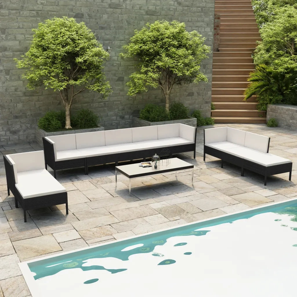 Set Divani da Giardino 10 pz con Cuscini in Polyrattan Nero cod mxl 41670