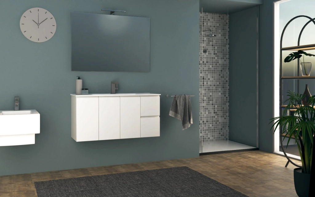 Mobile Bagno Sospeso 100 cm Lavabo e Specchio Tavassi Urano Bianco Lucido