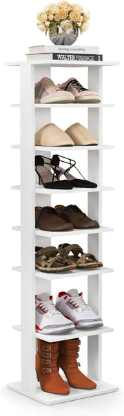 Scarpiera da Ingresso, Portascarpe a 7 Ripiani, Scaffale per 7/14 Scarpe, Stretto e Compatto per Salvaspazio, 2 Size di 27,5x26,5x110 cm e 45x25x110 cm (Bianco, M)
