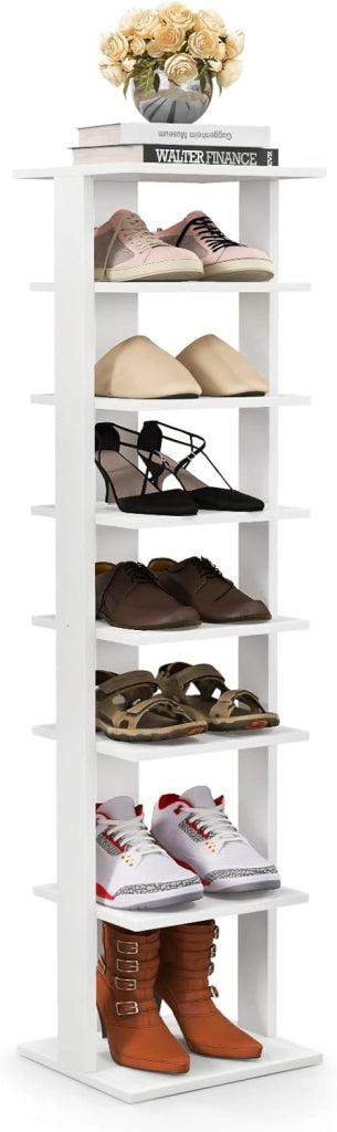 Scarpiera da Ingresso, Portascarpe a 7 Ripiani, Scaffale per 7/14 Scarpe, Stretto e Compatto per Salvaspazio, 2 Size di 27,5x26,5x110 cm e 45x25x110 cm (Bianco, M)