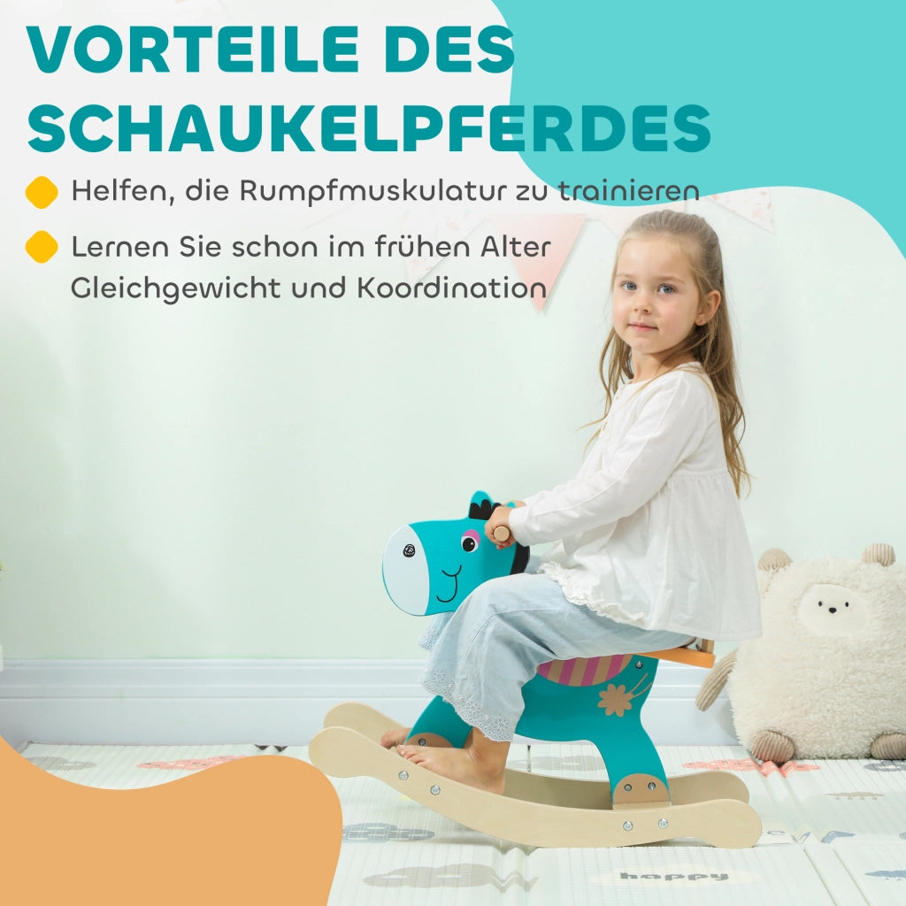 Giocattolo Dondolo Asino per Bambini con Maniglie Sicurezza ¨C zephmum ¨C 59x27x43 cm Blu Verde