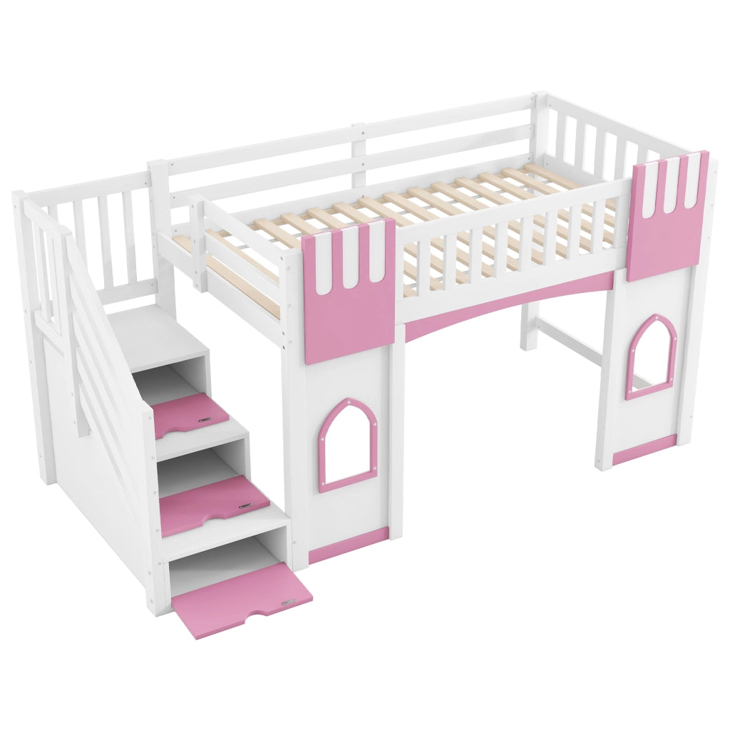 Letto a castello bianco rosa in MDF pino compensato 90x200 cm