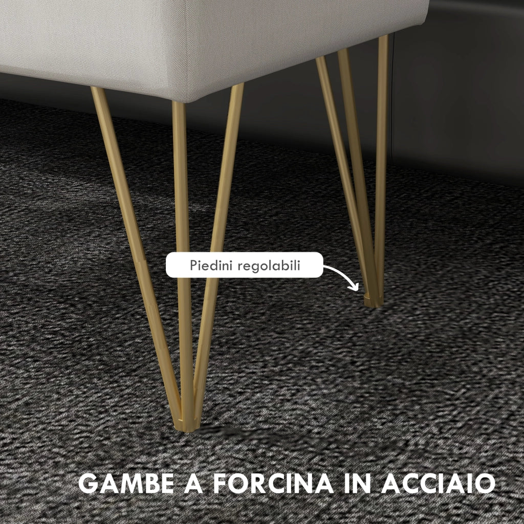 Panca Fondo Letto con Contenitore in Tessuto e Gambe in Acciaio, 100x40x49cm, Crema