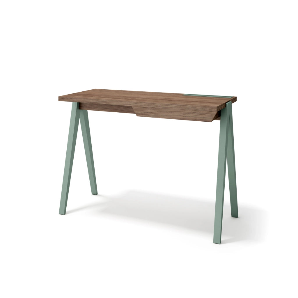 Scrivania Herdasa 1 cassetto effetto noce gambe faggio in verde 75x107x47