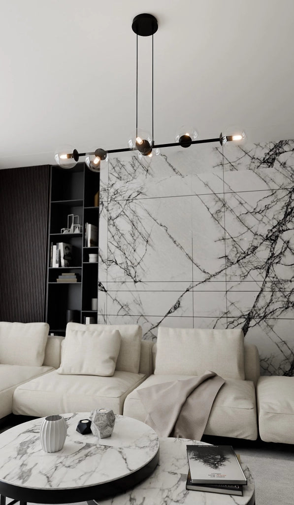 Lampadario Emibig Rossi 6 luci E14 nero vetro trasparente