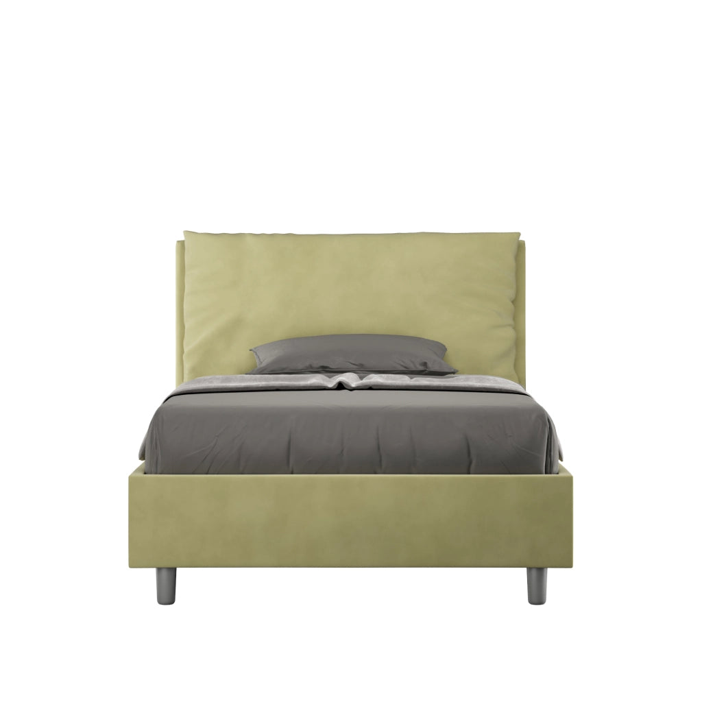 BS COM Letto una piazza e mezza con rete imbottito 110x200 microfibra tè verde
