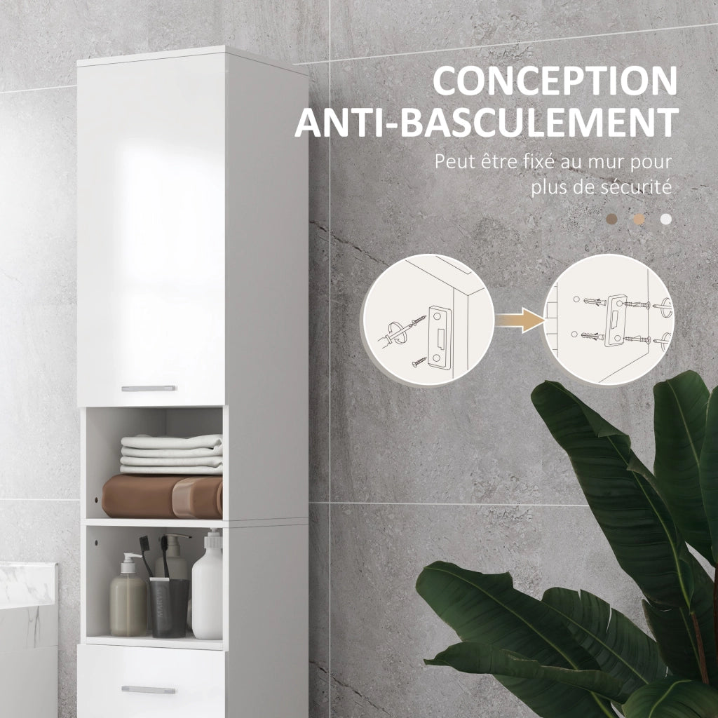Mobile colonna bagno con ripiani regolabili e scomparti aperti ¨C zephmum ¨C bianco lucido 30x30x180cm