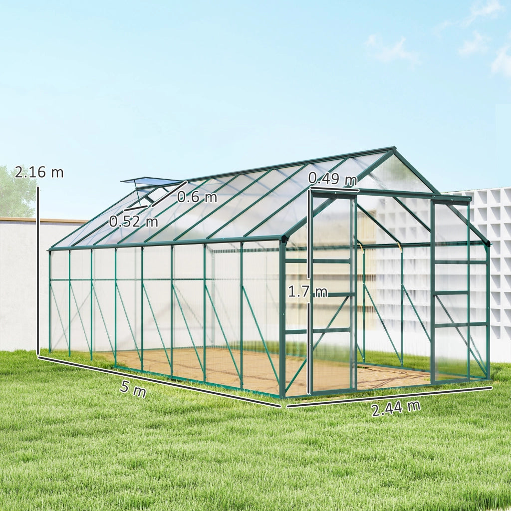 Serra da Giardino in Policarbonato, Metallo e Alluminio, Anti-UV e Antivento, 244x500x216cm, Verde