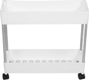 Carrello di lavoro - 2 livelli - plastico - carrello cucina - ruote - vasca - cassettone - porta - verdura - bianco