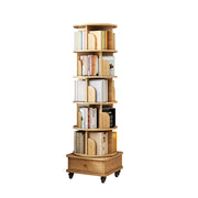 Libreria girevole con 6 livelli e cassetto; con ruote; salvaspazio per soggiorno camera e ufficio; in MDF; legno