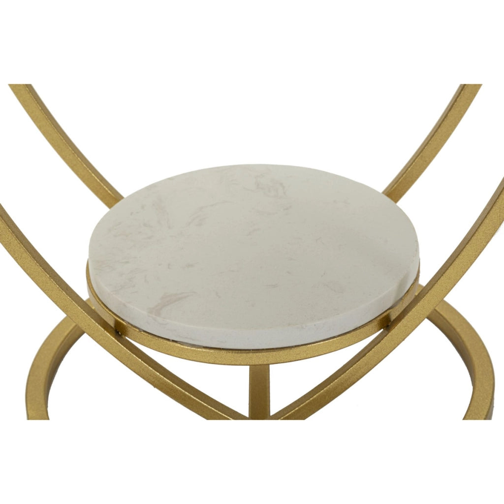 Tavolino Heart in ferro oro e marmo bianco O40x45 cm