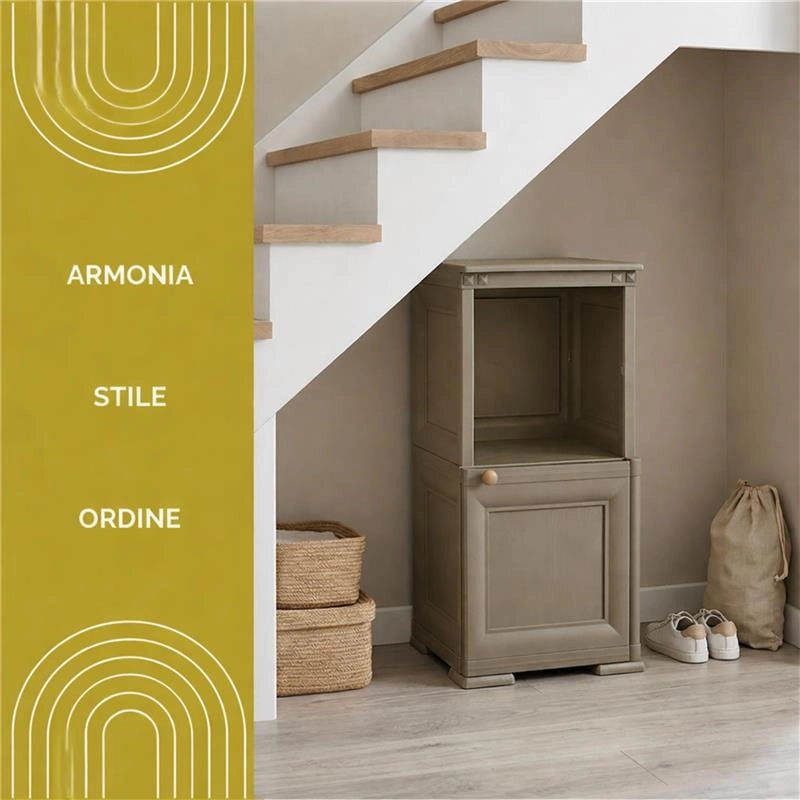 COMÒ COMODINO 2 MODULI TALPA 40X43X85,5 CM CON ANTA EFFETTO LEGNO E VANO A GIORNO – MOBILE CONTENITORE COMPATTO PER CAMERA DA LETTO