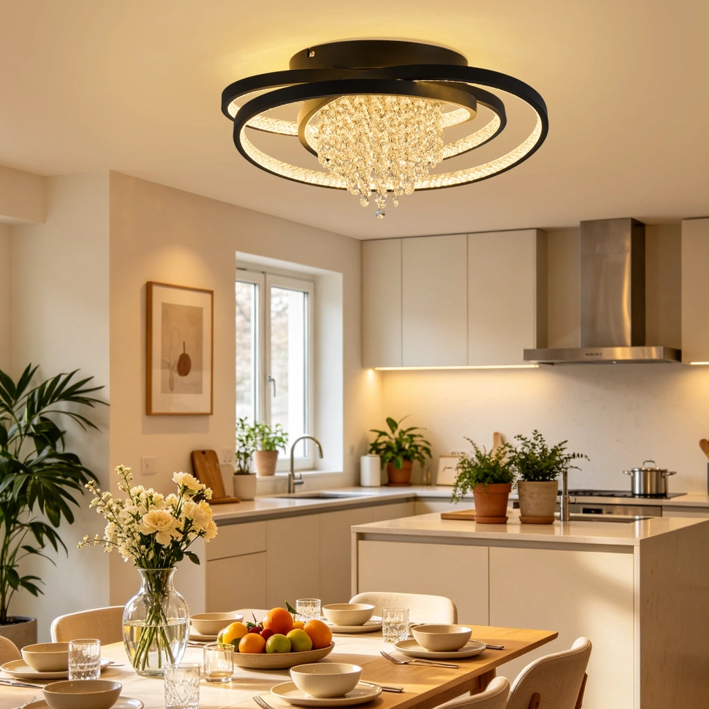 ZMH Plafoniera LED moderna rotonda nera luce bianca calda 3000K 40W lampada di cristallo per corridoio ufficio o studio