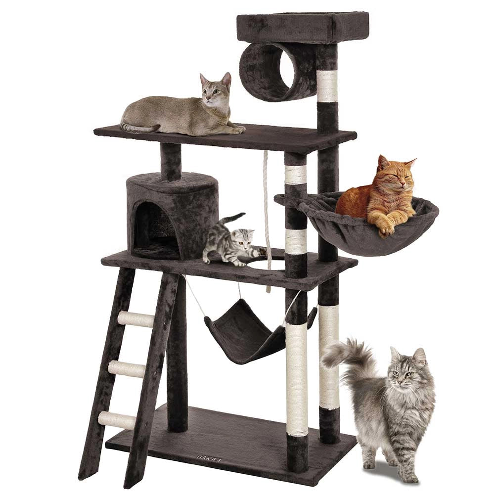 Albero Tiragraffi Gatti Giochi Cuccia Amaca Graffiatoio 74.5x40 H142cm Marrone