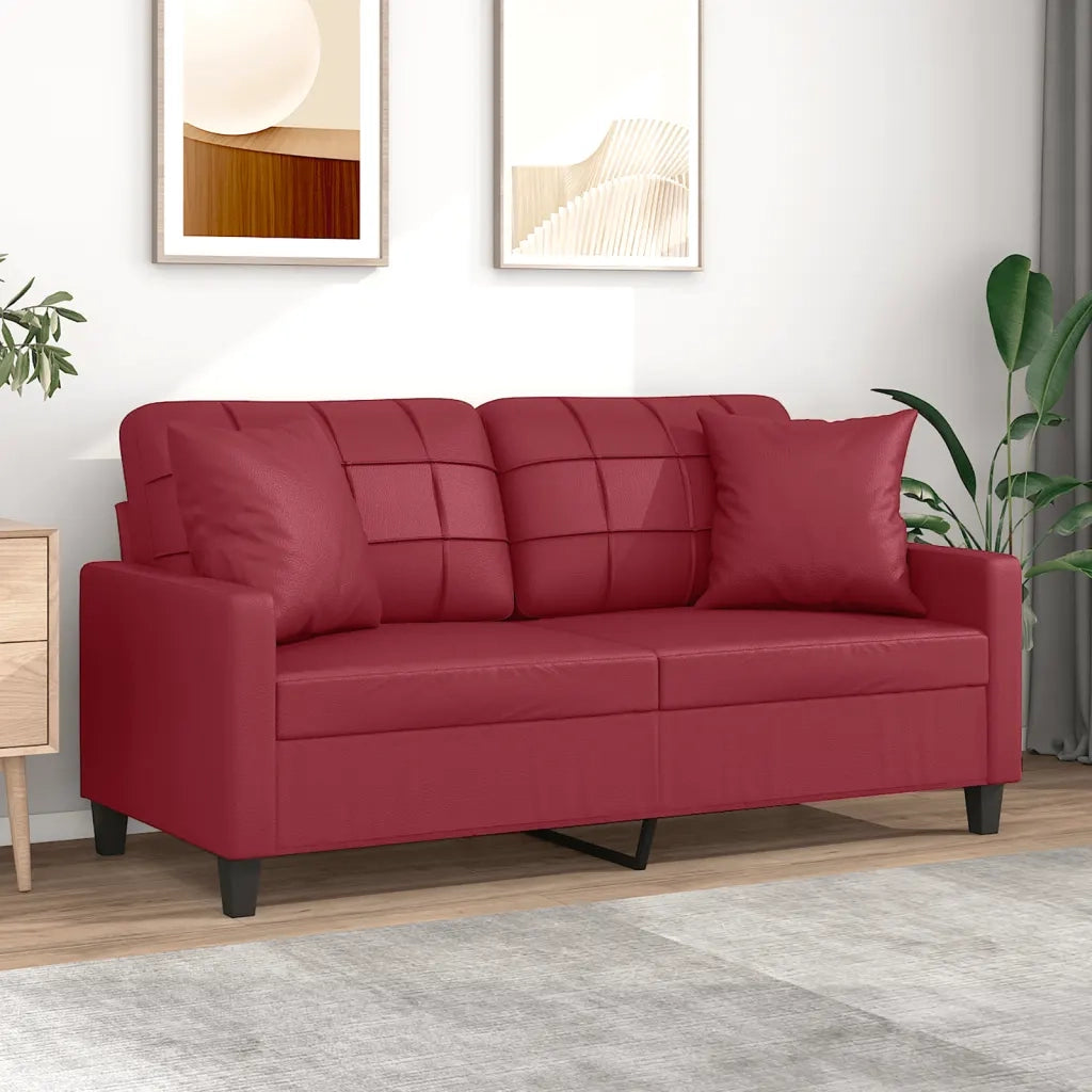 Divano a 2 Posti con Cuscini-Sofa 2 Posti con Cuscini Rosso Vino 140 cm in Similpelle 805435