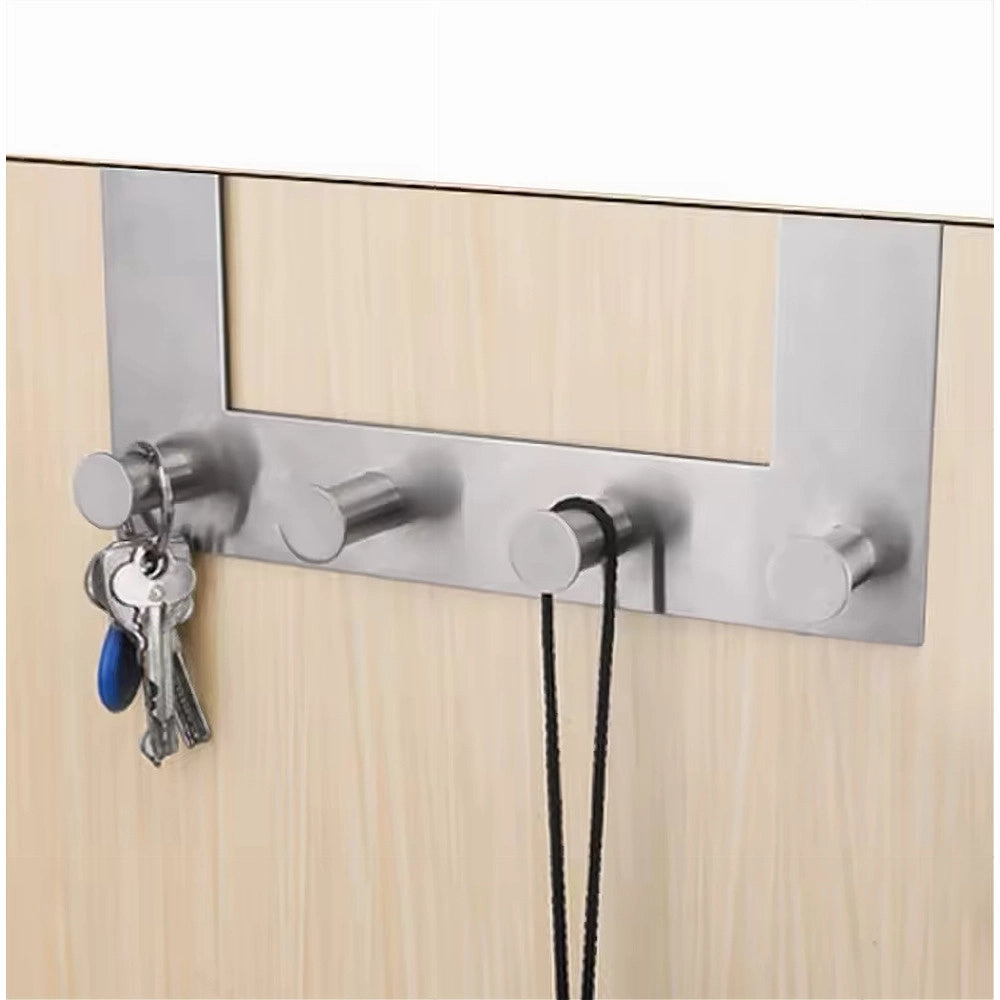 Trade Shop - Appendiabiti Da Porta Con 4 Ganci 27x11.5cm Silver Per Asciugamani Vestiti 87785 -