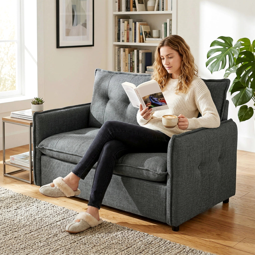 Divano 2 posti ¨C zephmum ¨C tessuto lino grigio scuro 131 cm