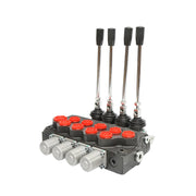 Distributore idraulico a 4 leve, valvola di sicurezza SD11, portata 80L/min, leva e riduzione -15 /+80 Breckner Germany