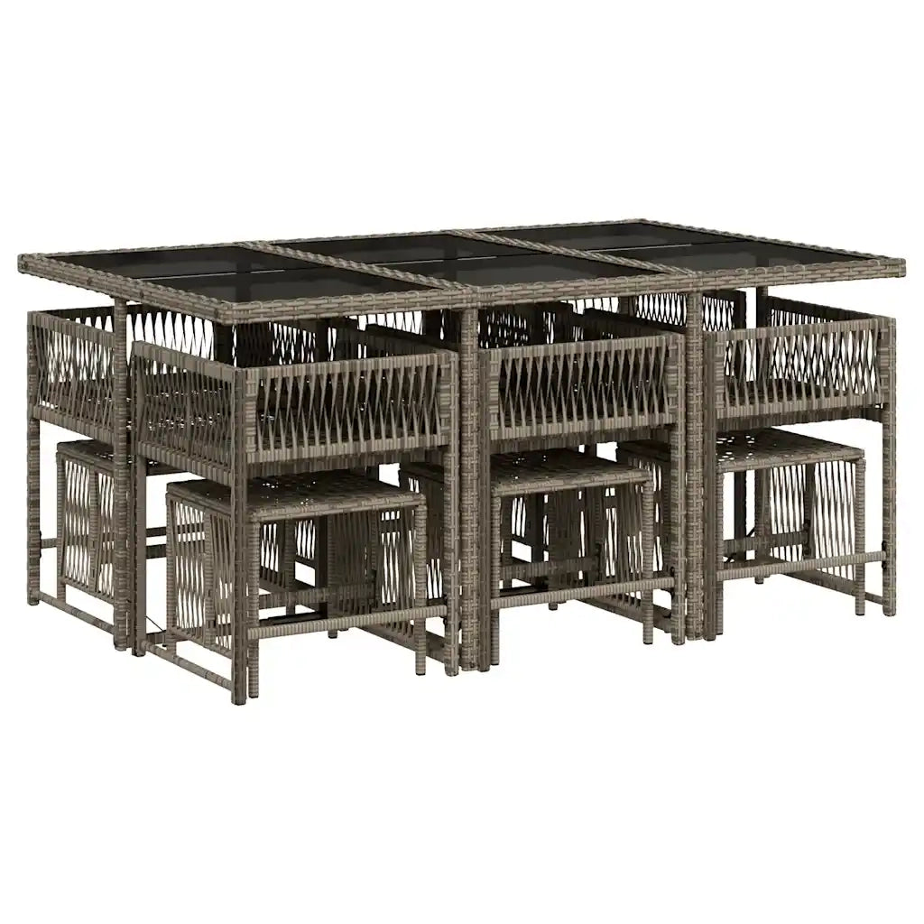 Set da Pranzo da Giardino 11pz con Cuscini in Polyrattan Grigio 3211508
