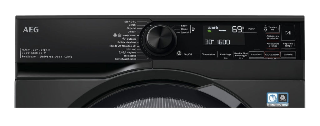 AEG LWR7BLACK Serie 7000 Lavasciuga ProSteam 10-6 Kg 1551 rpm Classe D Wi-Fi Vapore Refresh (85x60x63 cm) colore Nero