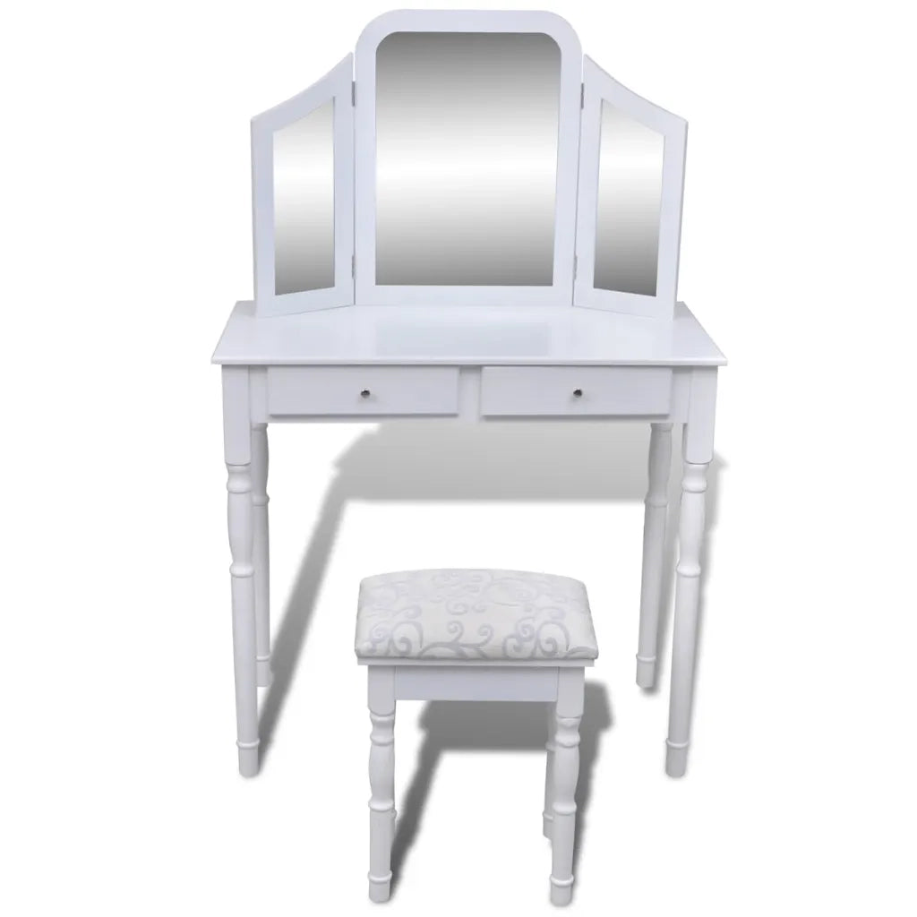 Toletta 3-in-1 con Specchio Sgabello e 2 Cassetti Bianca 241003