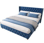 Letto imbottito 160x200 cm; testiera capitonn茅; velluto blu (Senza materasso)