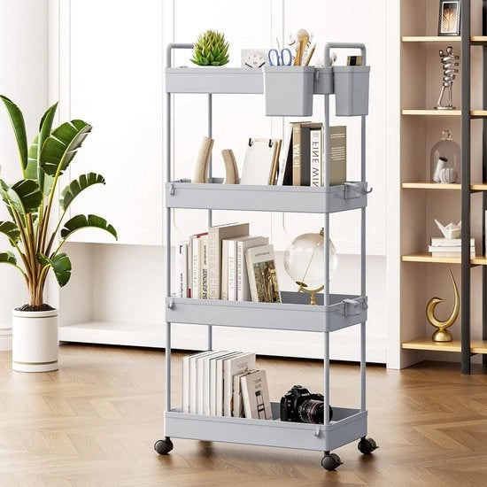 Carrello ripiegabile con 4 livelli - mobile organizzatore per cucina e bagno - grigio organizzatore per spazi ristretti