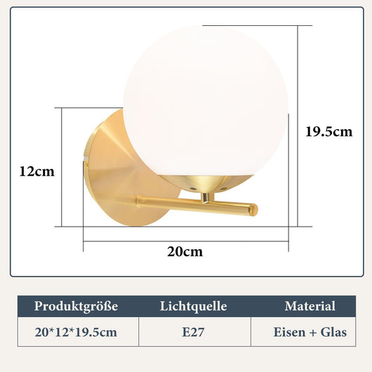 ZMH Applique dorata E27 globo in vetro vintage in metallo per camera da letto soggiorno corridoio hotel