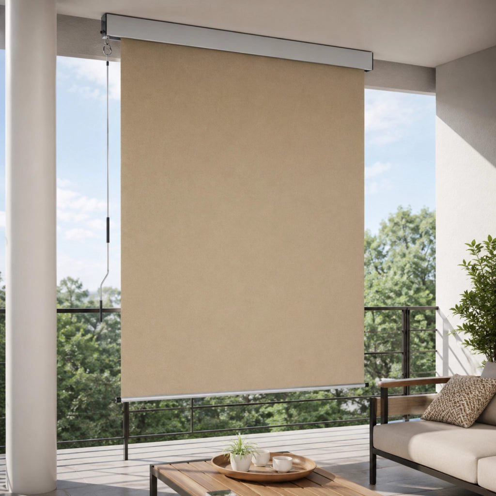 Tenda Verticale Da Sole Frangivista E Parasole Con Cassonetto In Alluminio Manovella Rimovibile E Protezione UV Idrorepellente E Privacy Per Balcone Terrazza Veranda 200 X 250 Cm Beige