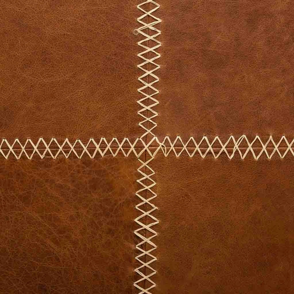 Tavolino in legno, metallo e pelle marrone 165x90x52h