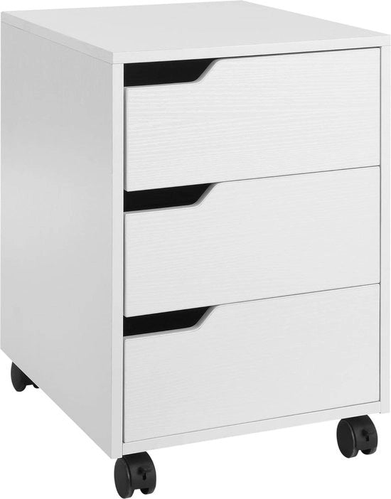 Cassettiere per ufficio con 3 ante in legno con ruote (2 con freni) dimensioni 40 x 50 x 57,5 cm in MDF
