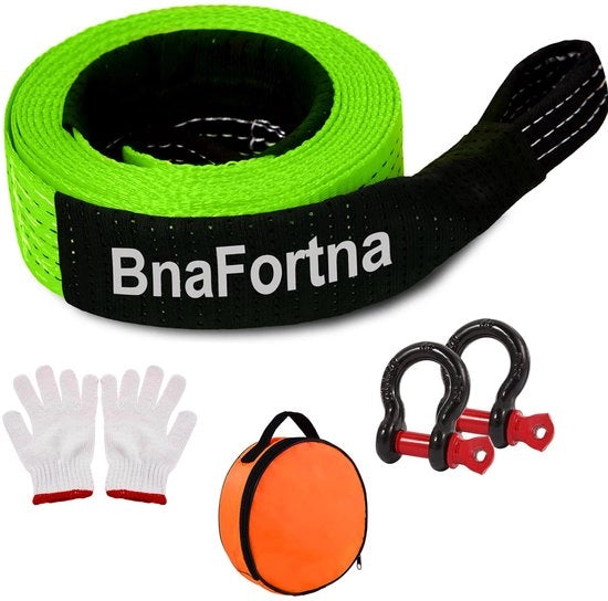 Cavo di trazione 5M x 5cm - 10 ton (22046 lbs) cavo di trazione per auto, cavi di trazione per recupero off-road, cavo di recupero con 2 ganci rinforzati e 2 paia di guanti e borsa di stoccaggio