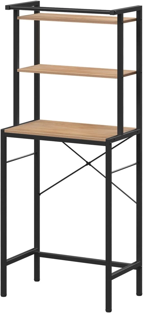 Scaffale sopra Lavatrice a 3 Livelli, Mobile sopra WC Autoportante con Asta di Sospensione, Mobile sopra Lavatrice per Bagno o Lavanderia, 67x40x162cm