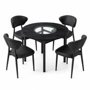 Set tavolo da pranzo e sedie con 1 tavolo rotondo e 4 sedie con ripiano in vetro; MDF; metallo e PU nero