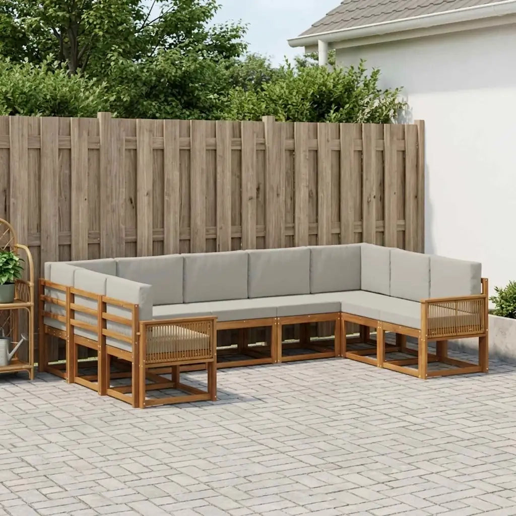 Set di divani da esterno 9 pcs Naturale e Grigio Chiaro