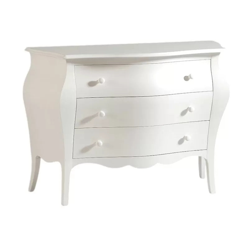Comò 3 cassetti bombato shabby legno bianco opaco 116x42x85 (1020) - Mobili 2G