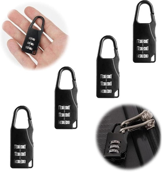 Combinazione Chiusura Cifrata Nera 3 Cifre Reisslot Chiusura di Sicurezza per Bagagli Tasche con Chiusura a Cifratura Mini Chiusura per Bagagli 4 Pezzi