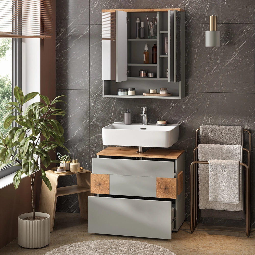 Vicco Set di mobili da bagno Grigio/Artisan 2 parti