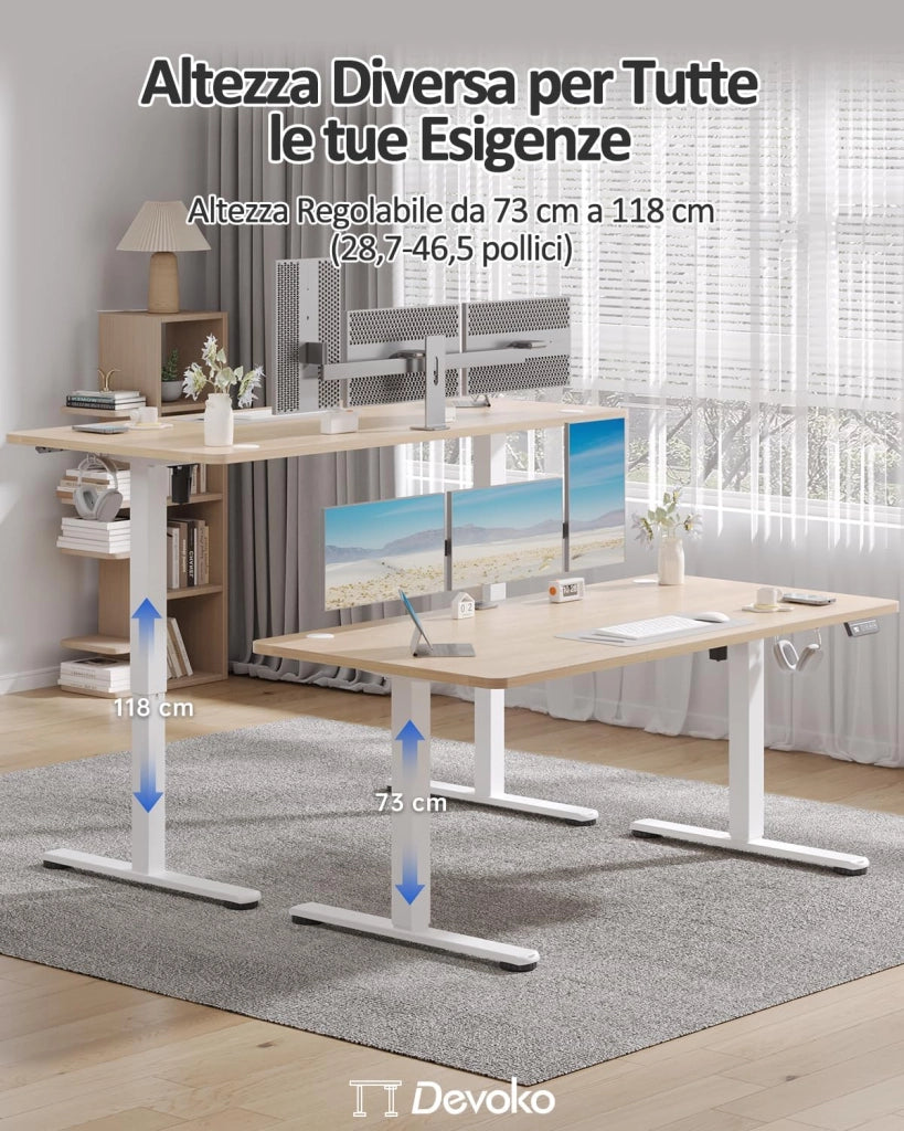 160x60 cm Scrivania Regolabile in Altezza, Elettrica per Lavoro in Piedi, Ufficio e Casa, Standing Desk Scrivania Studio in Casa con Piano Assemblato, Beige